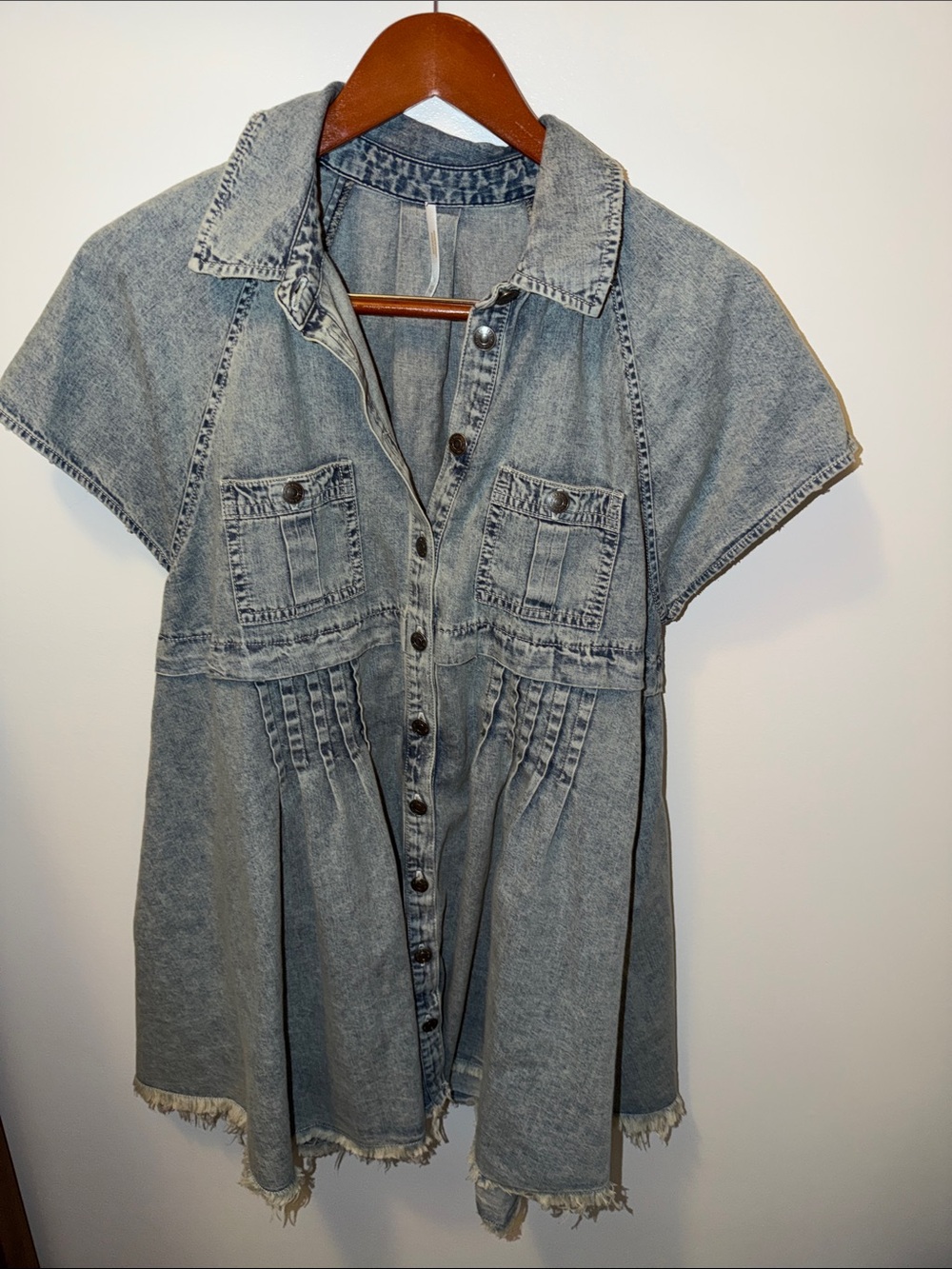 Light Wash Denim Button-Front Women's Top
